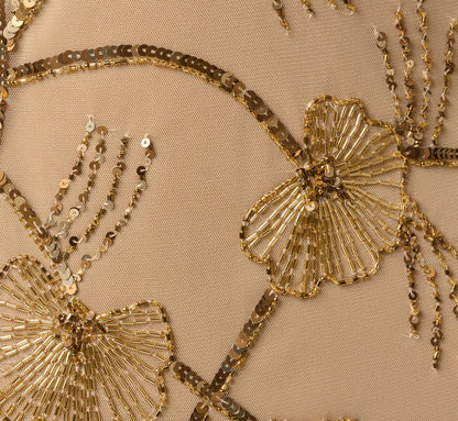 Deco Floral Beaded Sequin Collar Blouson Gown - Gold | Adrianna Papell