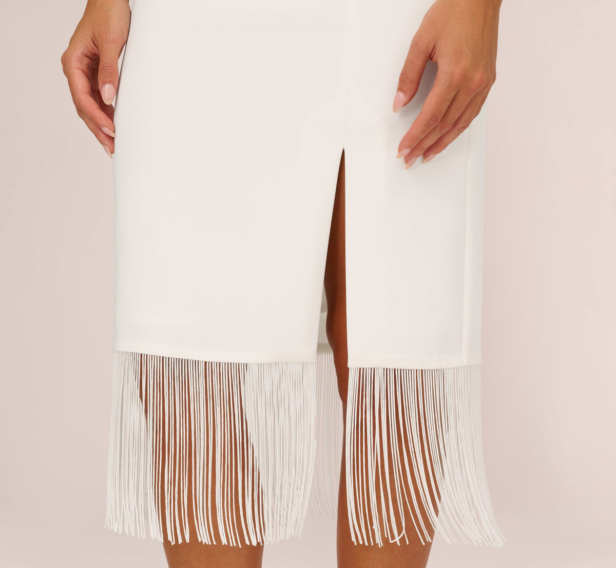 Crepe Popover Midi Dress With Fringe Trim - Ivory | Adrianna Papell