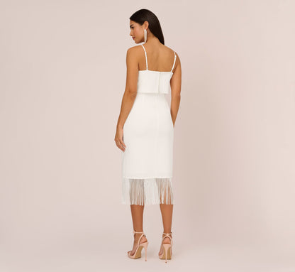 Crepe Popover Midi Dress With Fringe Trim - Ivory | Adrianna Papell