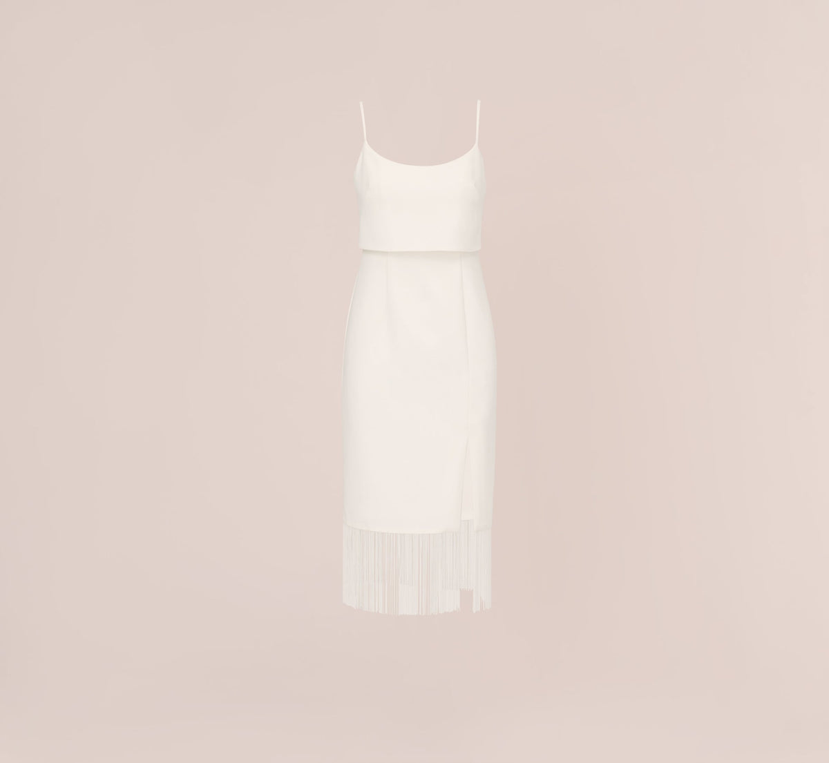 Crepe Popover Midi Dress With Fringe Trim - Ivory | Adrianna Papell