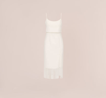 Crepe Popover Midi Dress With Fringe Trim - Ivory | Adrianna Papell