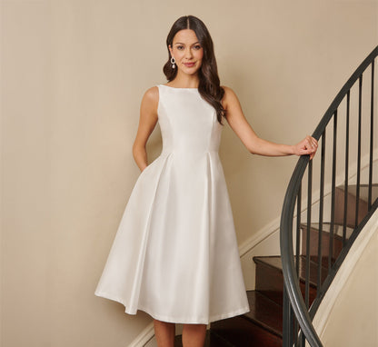 Sleeveless Mikado Fit And Flare Midi Dress With V-Back - Ivory | Adrianna Papell