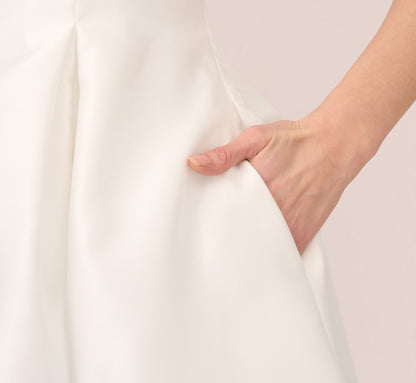 Sleeveless Mikado Fit And Flare Midi Dress With V-Back - Ivory | Adrianna Papell