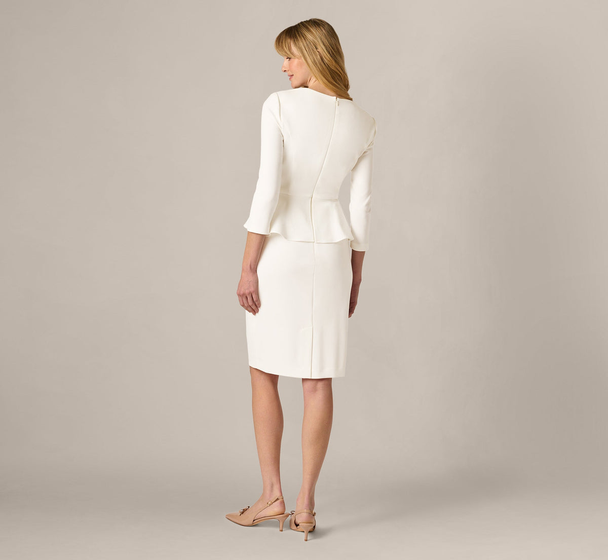 Three Quarter Sleeve Peplum Sheath Dress - Ivory | Adrianna Papell