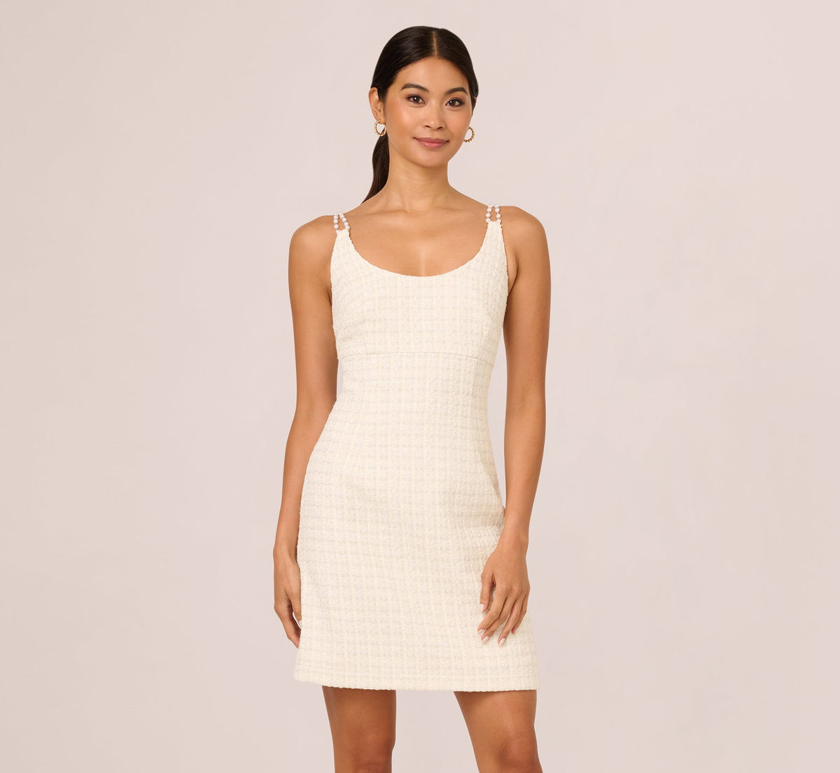 Tweed Pearl Short Dress - Ivory | Adrianna Papell