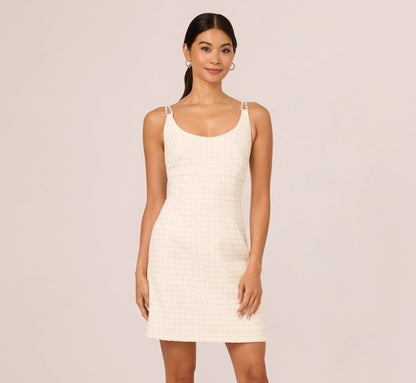 Tweed Pearl Short Dress - Ivory | Adrianna Papell