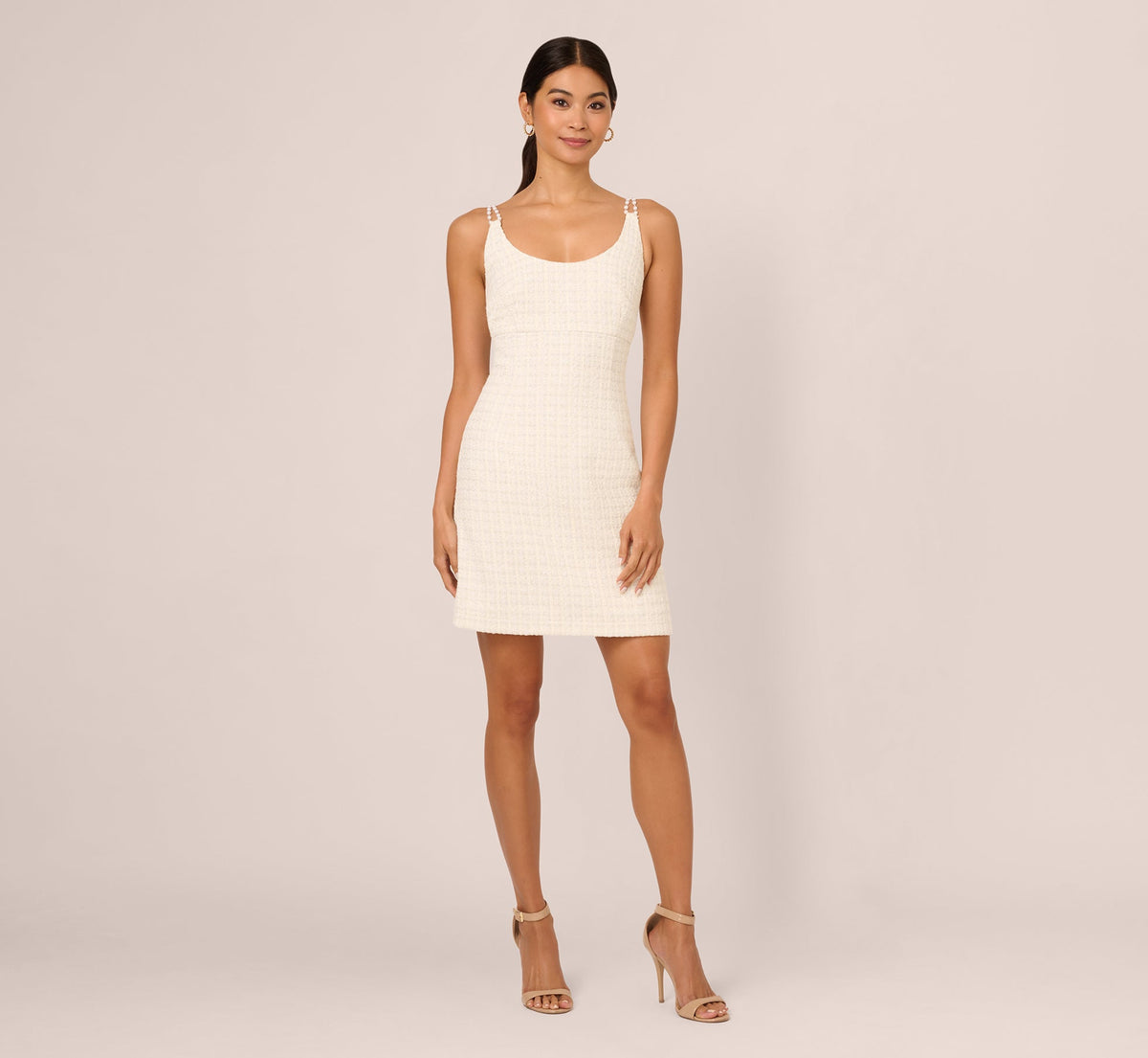 Tweed Pearl Short Dress - Ivory | Adrianna Papell