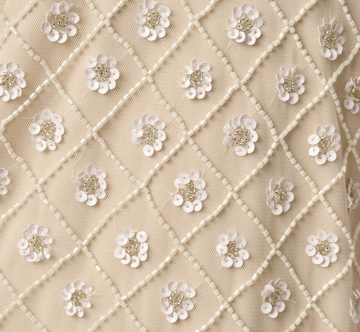 Floral Lattice Beaded Bow Trim Shift Dress - Ivory Pearl | Adrianna Papell