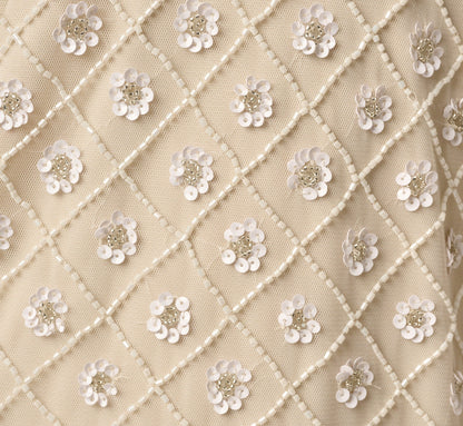 Floral Lattice Beaded Bow Trim Shift Dress - Ivory Pearl | Adrianna Papell