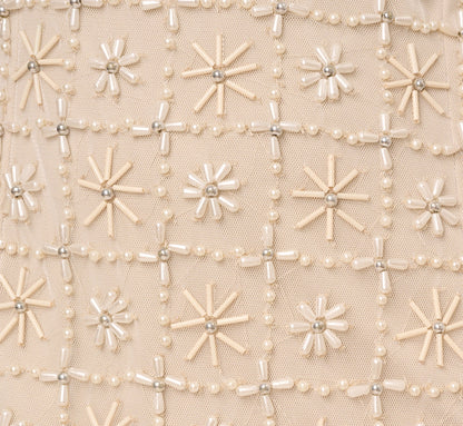 Off Shoulder Pearly Beaded Column Gown - Ivory Nude | Adrianna Papell