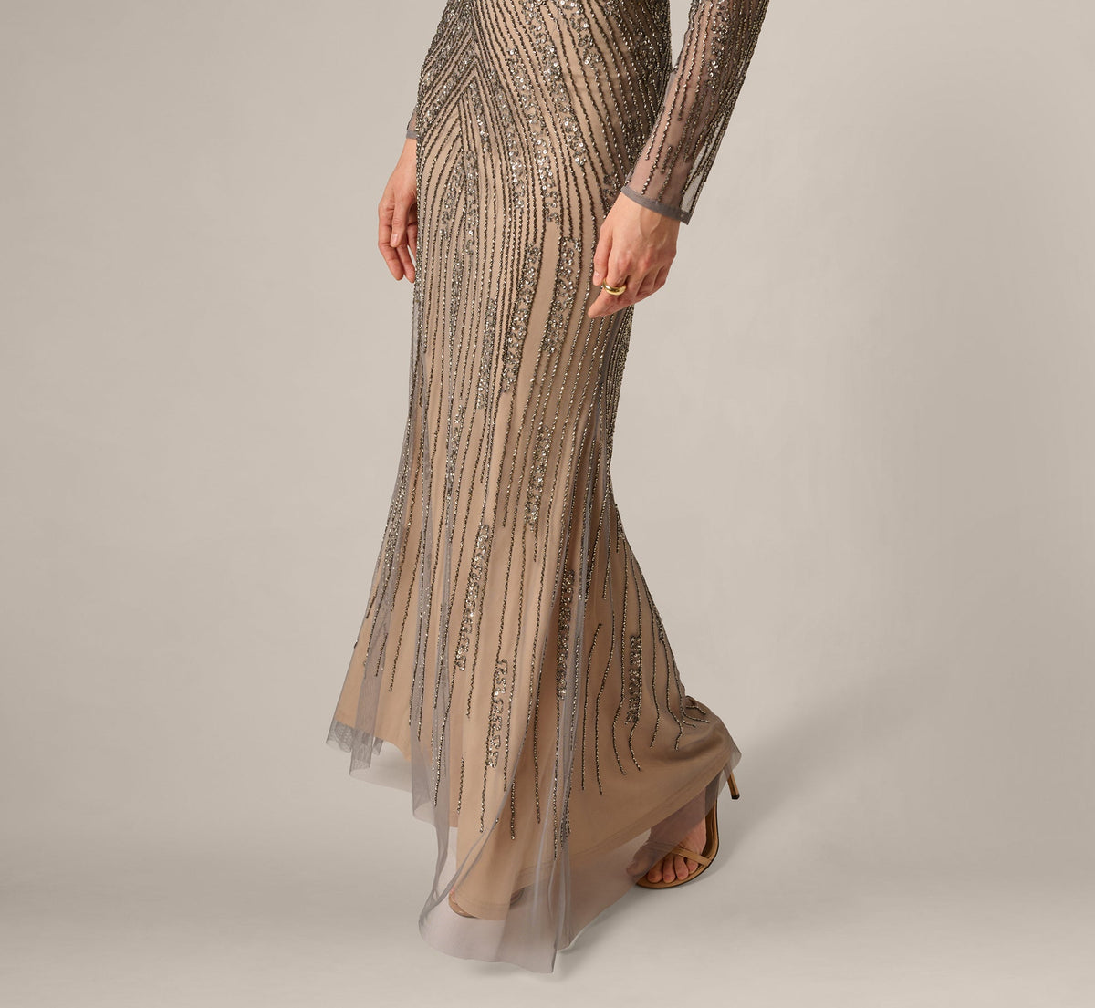 Hand Beaded Off Shoulder Gown - Sterling | Adrianna Papell