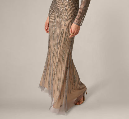 Hand Beaded Off Shoulder Gown - Sterling | Adrianna Papell