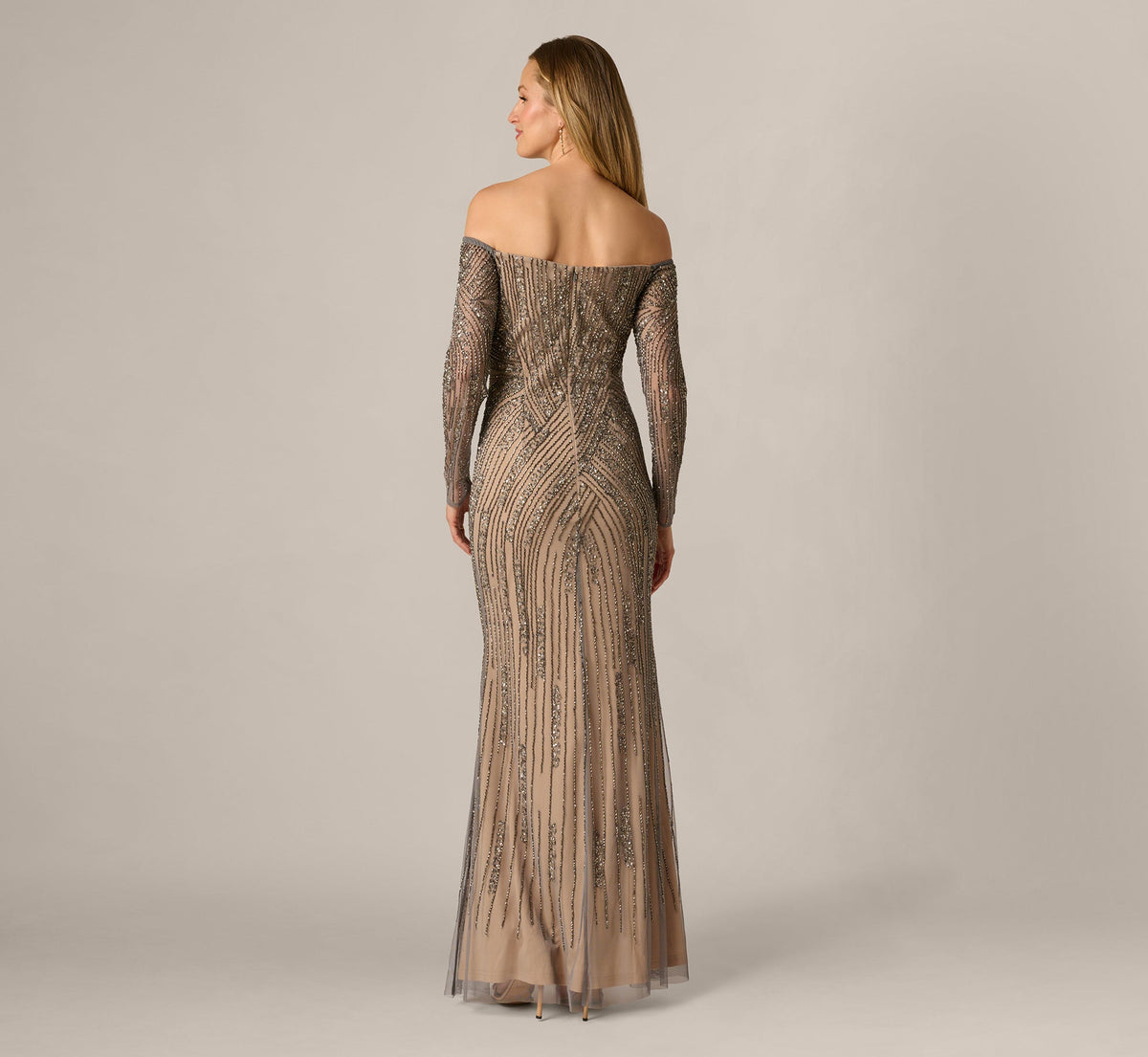 Hand Beaded Off Shoulder Gown - Sterling | Adrianna Papell
