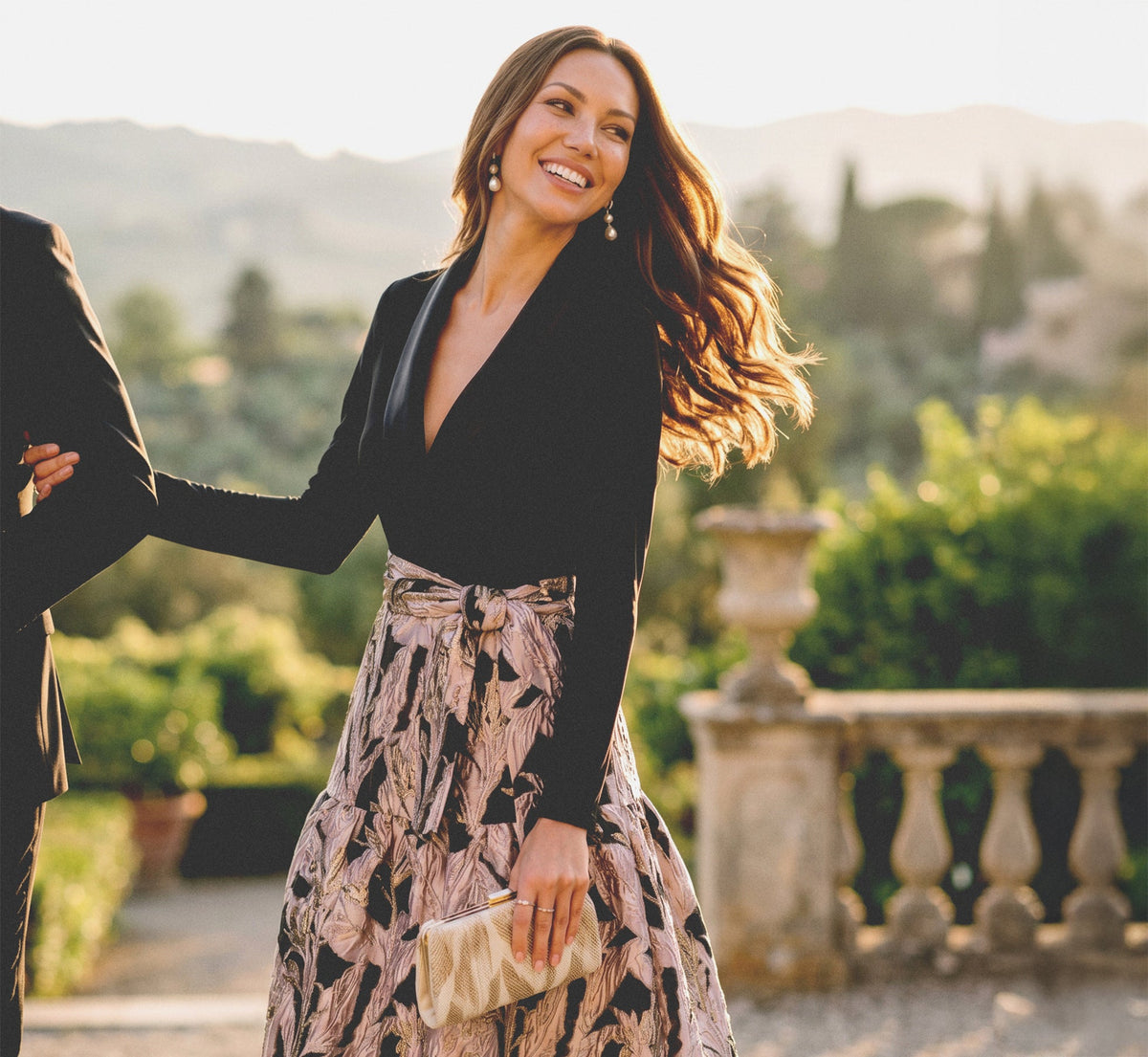 Long Sleeve Combo Tuxedo Ankle Length Gown - Black Blush | Adrianna Papell