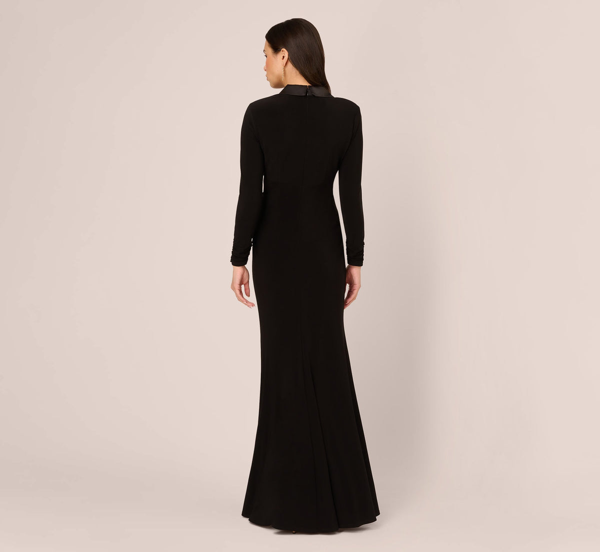 Tuxedo Mermaid Gown With Long Sleeves - Black | Adrianna Papell