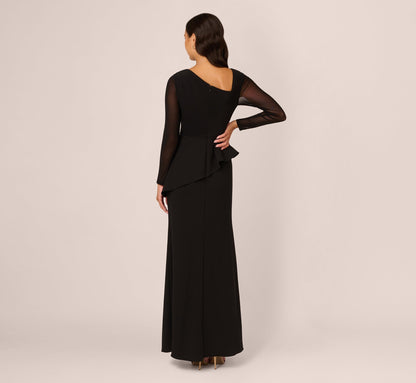 Knit Crepe Combo Mesh Gown - Black | Adrianna Papell