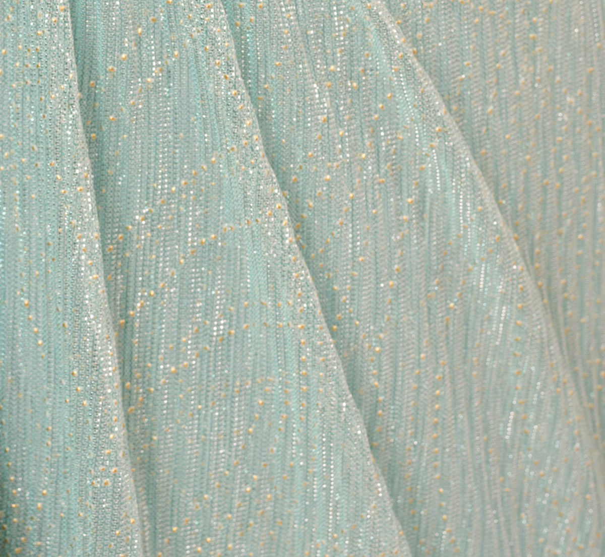 Crinkle Metallic Gown With Sheer Bishop Sleeves And Draped Details - Mint Smoke | Adrianna Papell