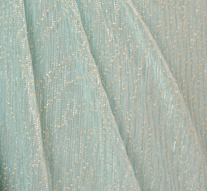 Crinkle Metallic Gown With Sheer Bishop Sleeves And Draped Details - Mint Smoke | Adrianna Papell