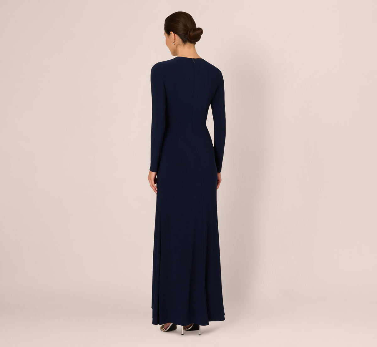 Long Sleeve Beaded Draped Gown - Midnight | Adrianna Papell