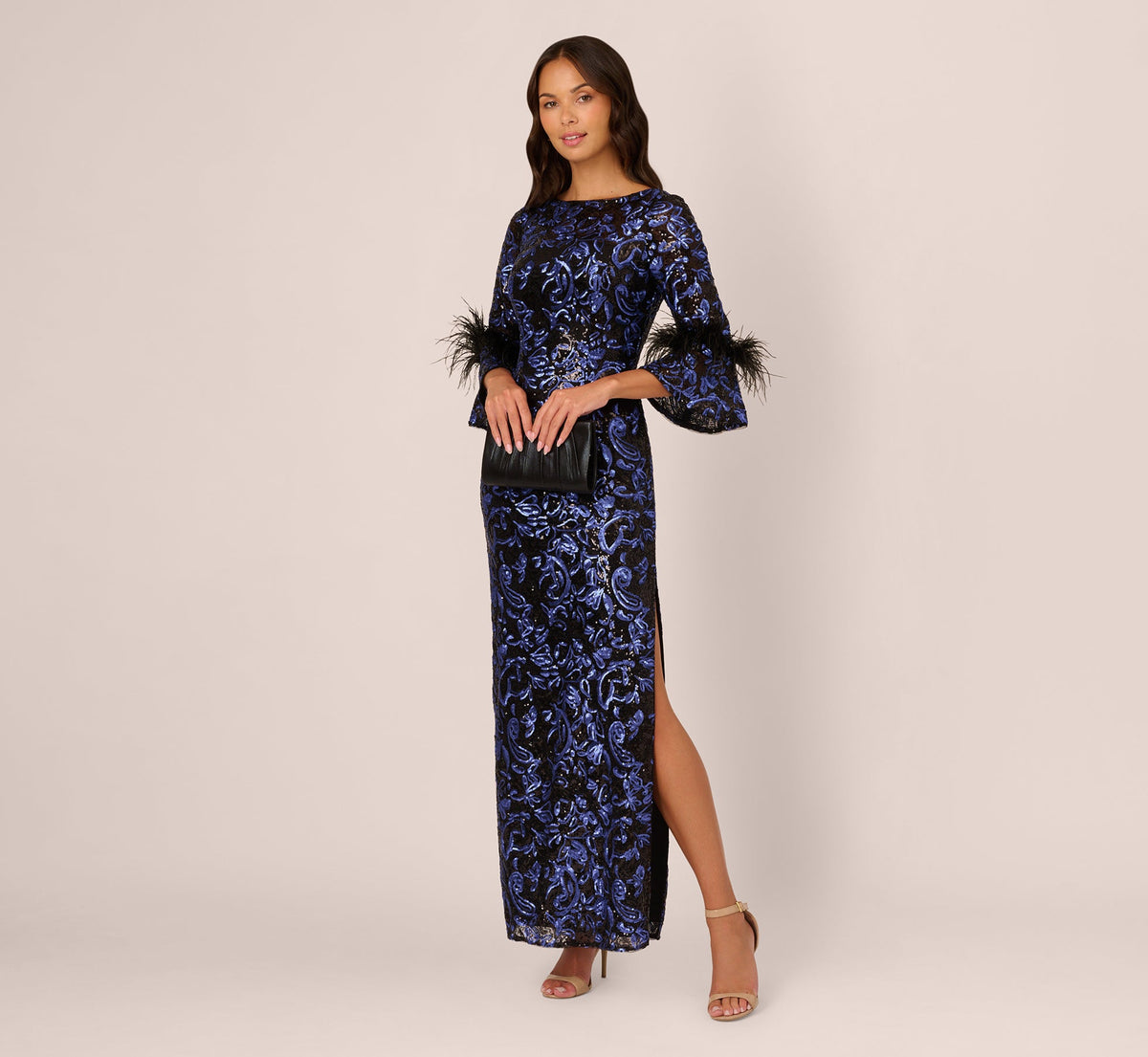 Sequin Embroidered Gown - Black Blue | Adrianna Papell