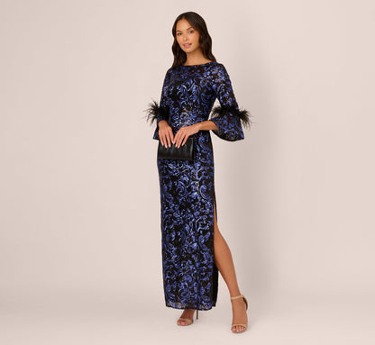 Sequin Embroidered Gown - Black Blue | Adrianna Papell