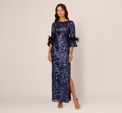 Sequin Embroidered Gown - Black Blue | Adrianna Papell