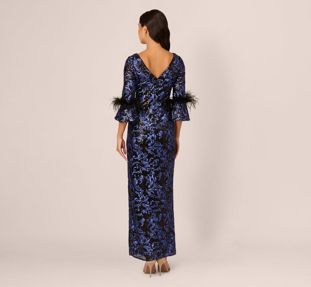 Sequin Embroidered Gown - Black Blue | Adrianna Papell