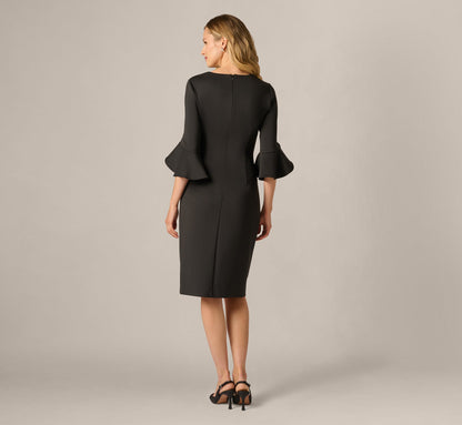 Three Quarter Sleeve Faux Wrap Midi Dress - Black | Adrianna Papell