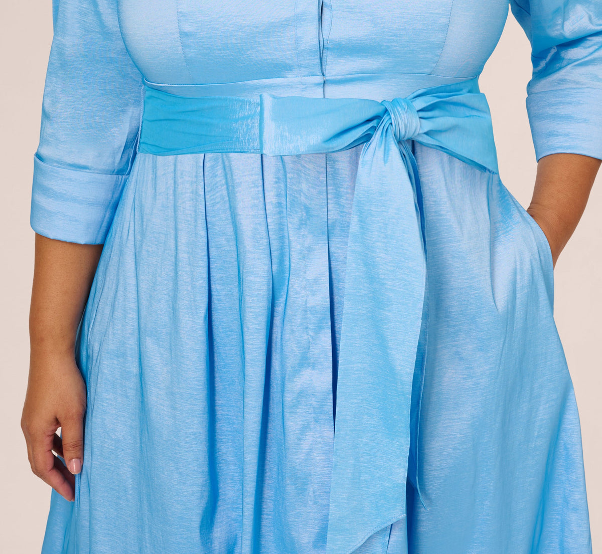Plus Size Three Quarter Sleeve Taffeta Midi Shirt Dress - Bluebell | Adrianna Papell