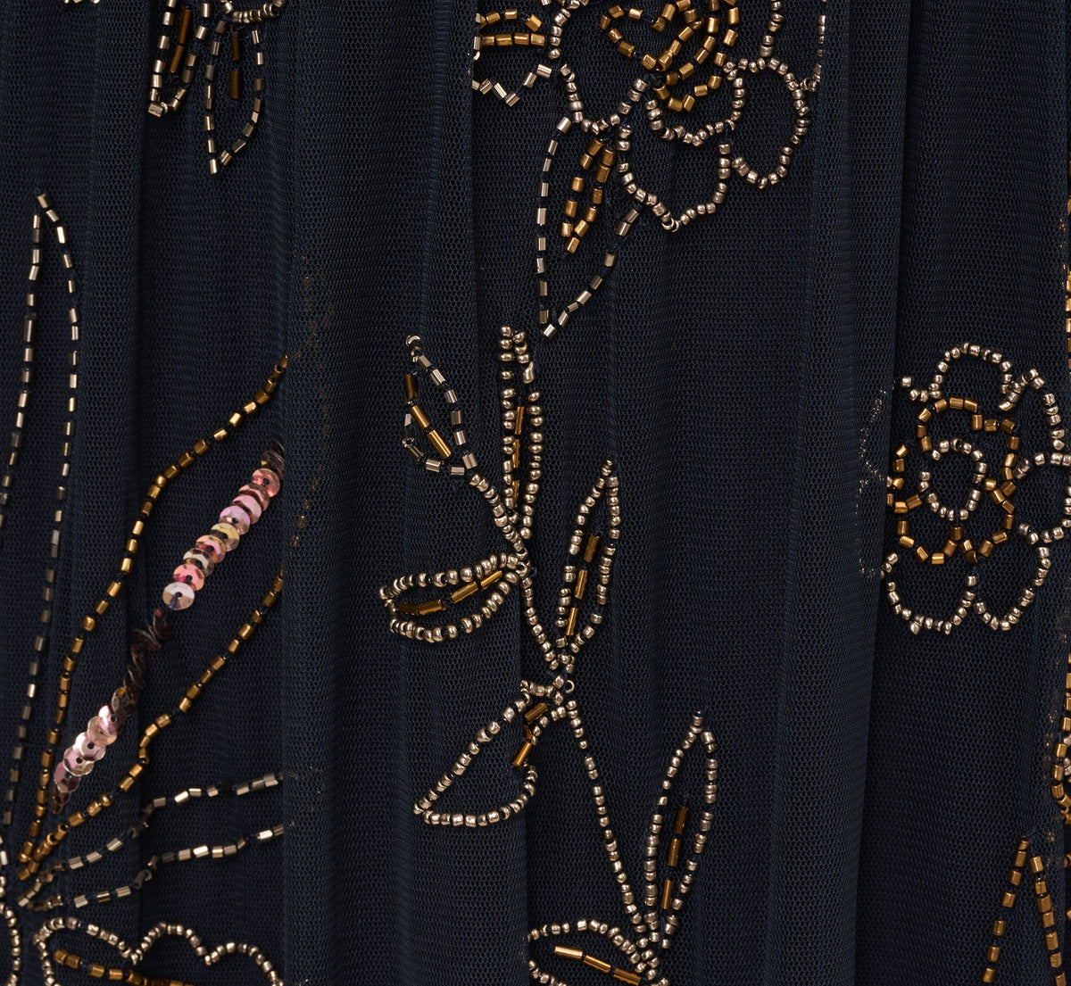 Three Quarter Sleeve Collared Floral Beaded Gown - Midnight Multi | Adrianna Papell