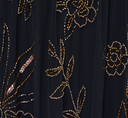 Three Quarter Sleeve Collared Floral Beaded Gown - Midnight Multi | Adrianna Papell