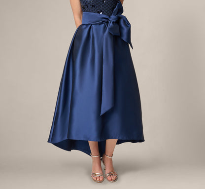 Short Sleeve Sequin Combo High Low Dress - Light Navy | Adrianna Papell