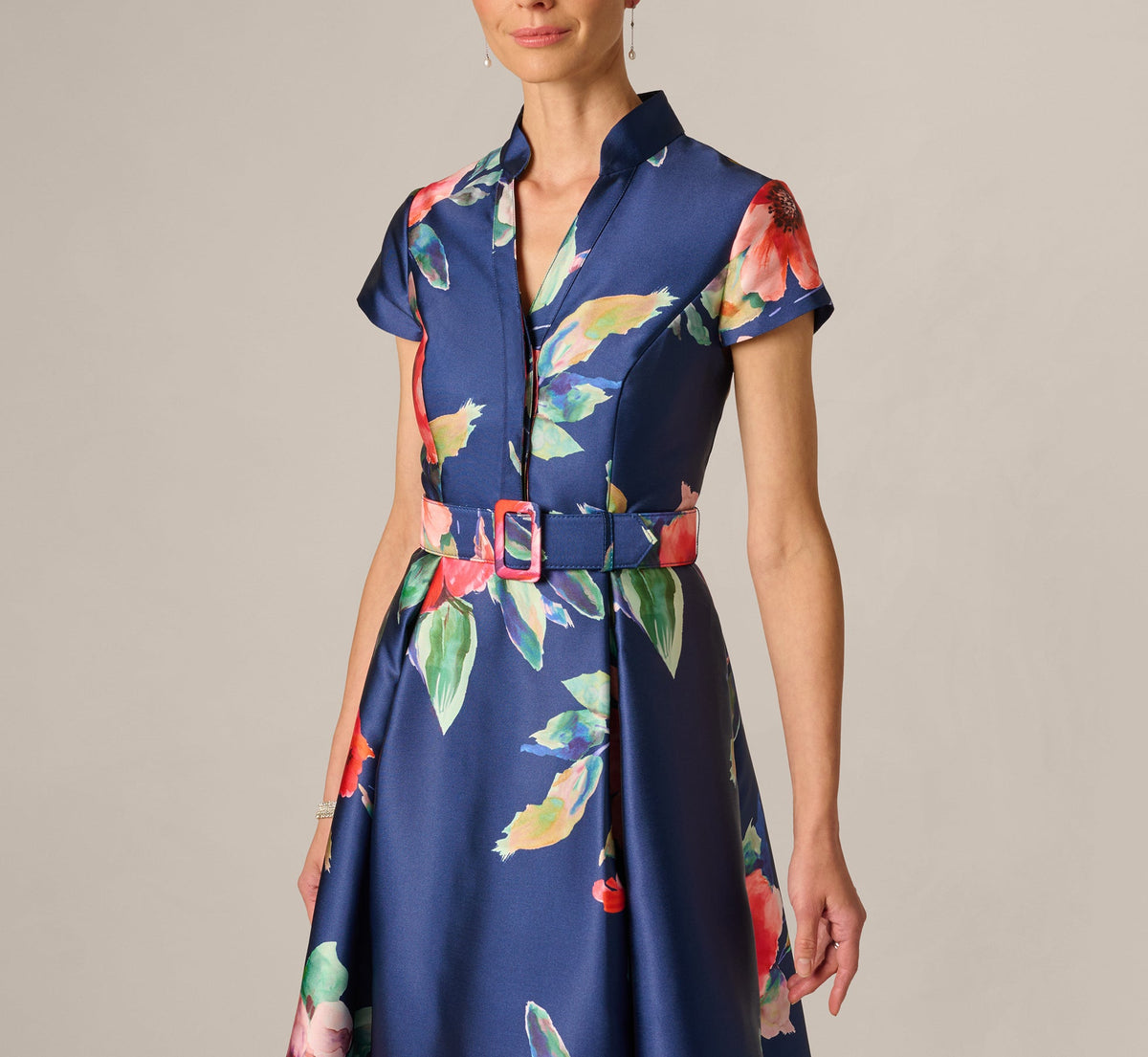Short Sleeve Magnolia Floral Ballgown - Navy Multi | Adrianna Papell
