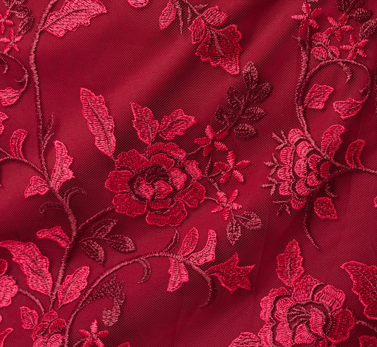 Short Sleeve Rose Floral Embroidered Sheath Dress - Burgundy Pink | Adrianna Papell