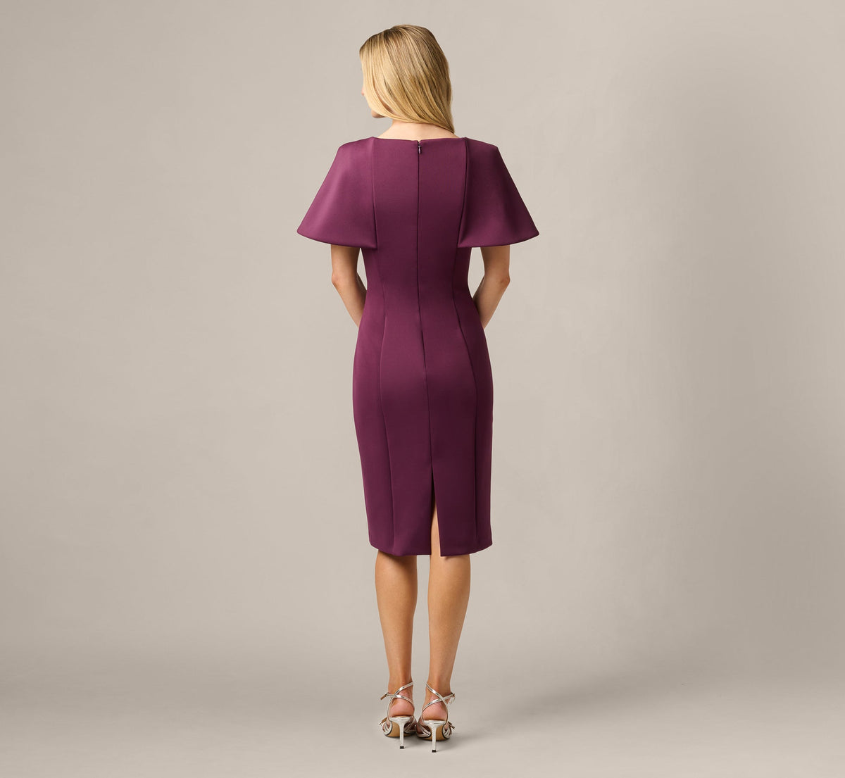Cape Sleeve 3D Floral Stretch Sheath Dress - Pinot Noir | Adrianna Papell