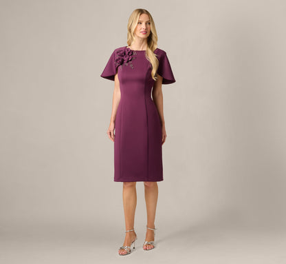 Cape Sleeve 3D Floral Stretch Sheath Dress - Pinot Noir | Adrianna Papell