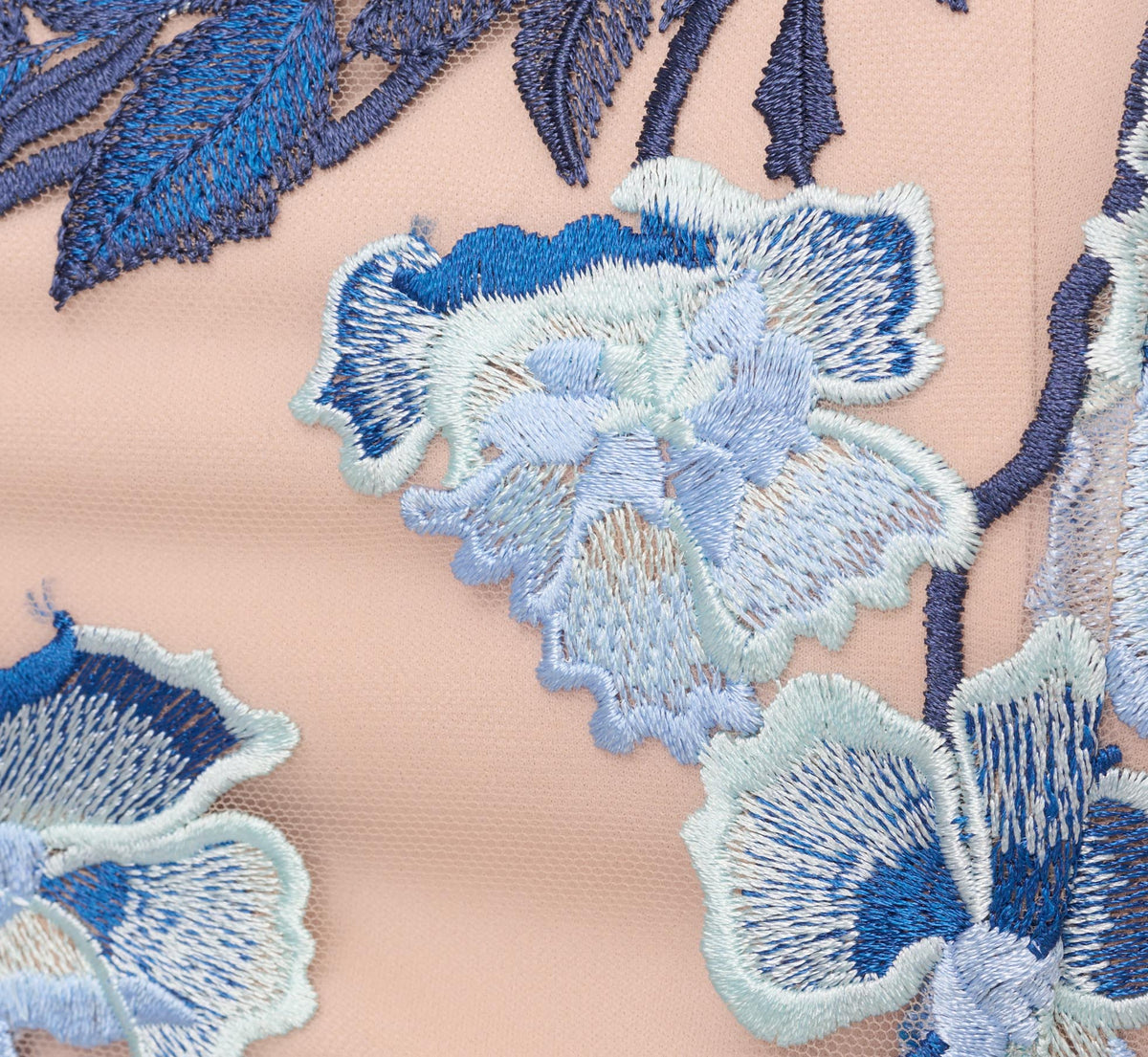 Short Sleeve Floral Embroidered Gown With Ribbon Tie Waist - Midnight Multi Nude | Adrianna Papell
