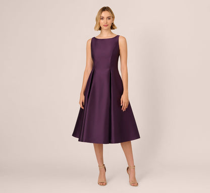 Sleeveless Mikado Fit And Flare Midi Dress With V-Back - Luxe Plum | Adrianna Papell