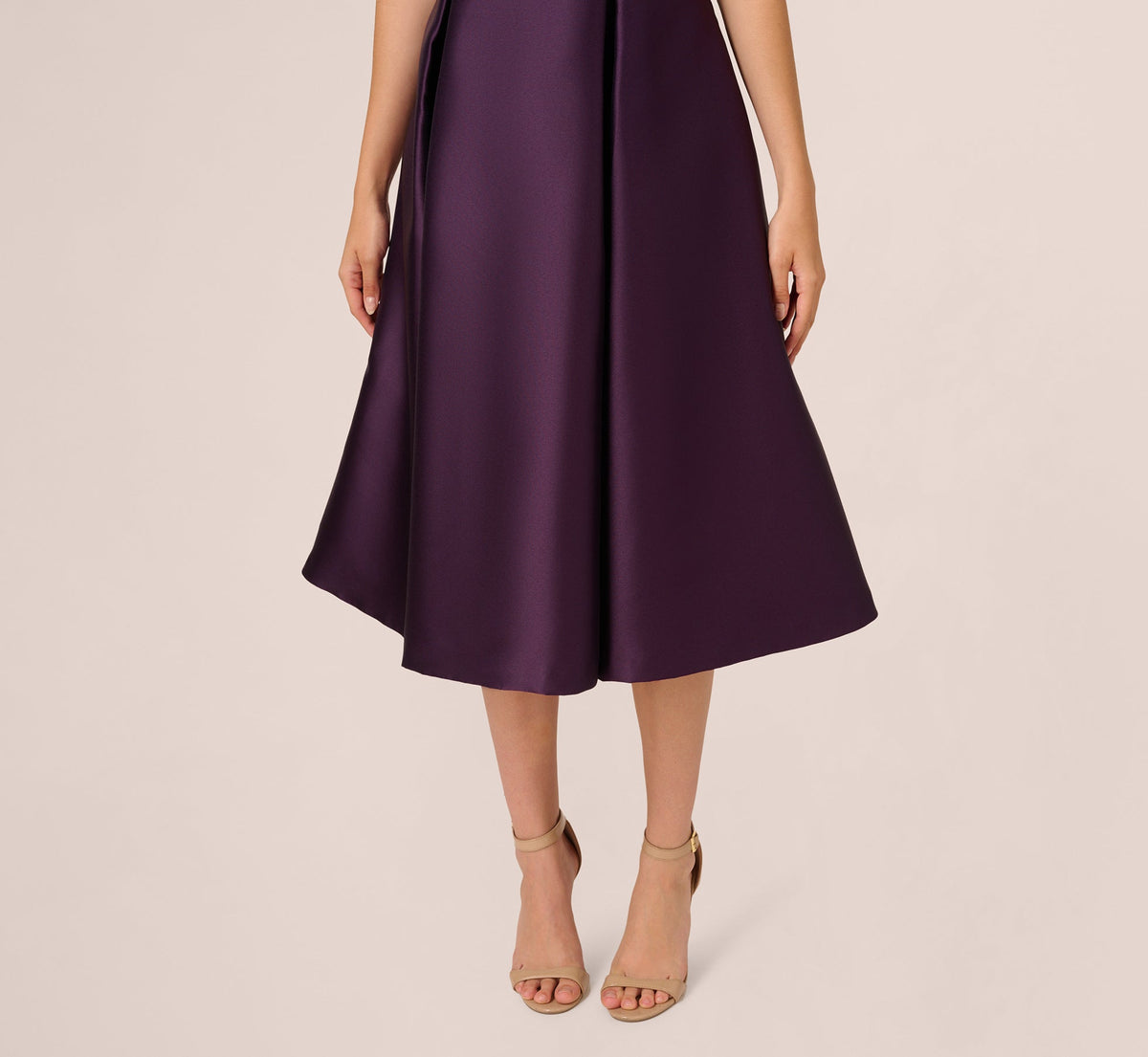 Sleeveless Mikado Fit And Flare Midi Dress With V-Back - Luxe Plum | Adrianna Papell