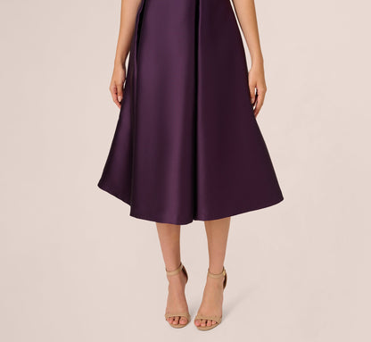 Sleeveless Mikado Fit And Flare Midi Dress With V-Back - Luxe Plum | Adrianna Papell