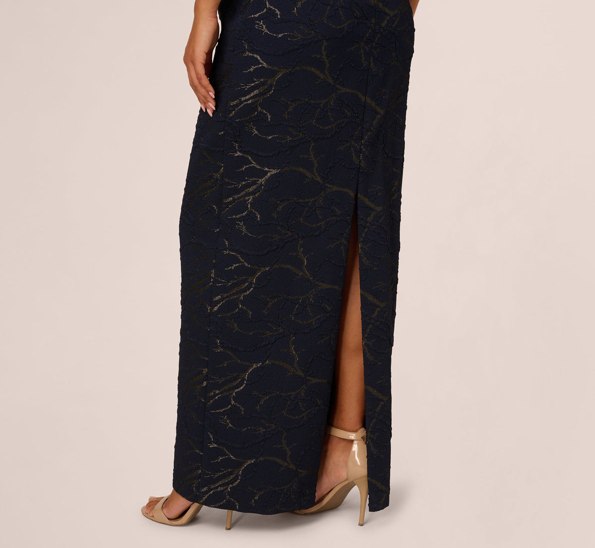 Sleeveless Jacquard Column Gown - Navy | Adrianna Papell