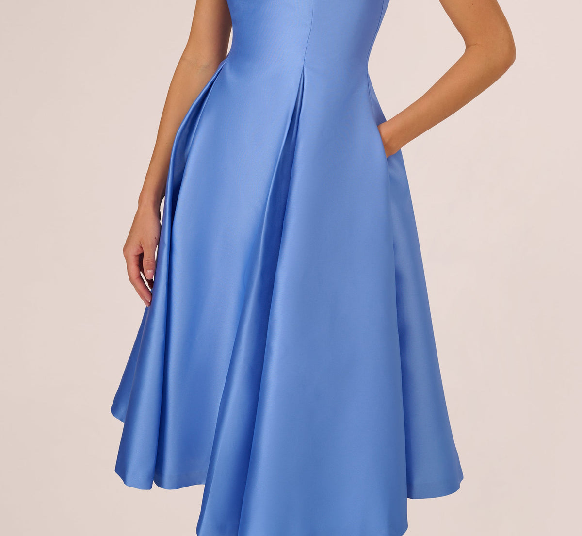 Sleeveless Mikado Fit And Flare Midi Dress With V-Back - Electric Ice | Adrianna Papell