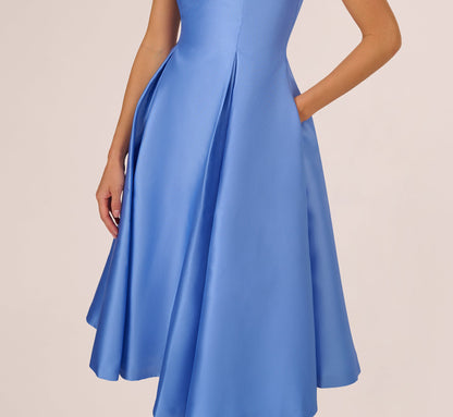 Sleeveless Mikado Fit And Flare Midi Dress With V-Back - Electric Ice | Adrianna Papell