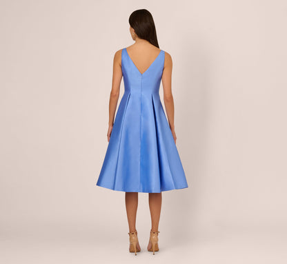 Sleeveless Mikado Fit And Flare Midi Dress With V-Back - Electric Ice | Adrianna Papell