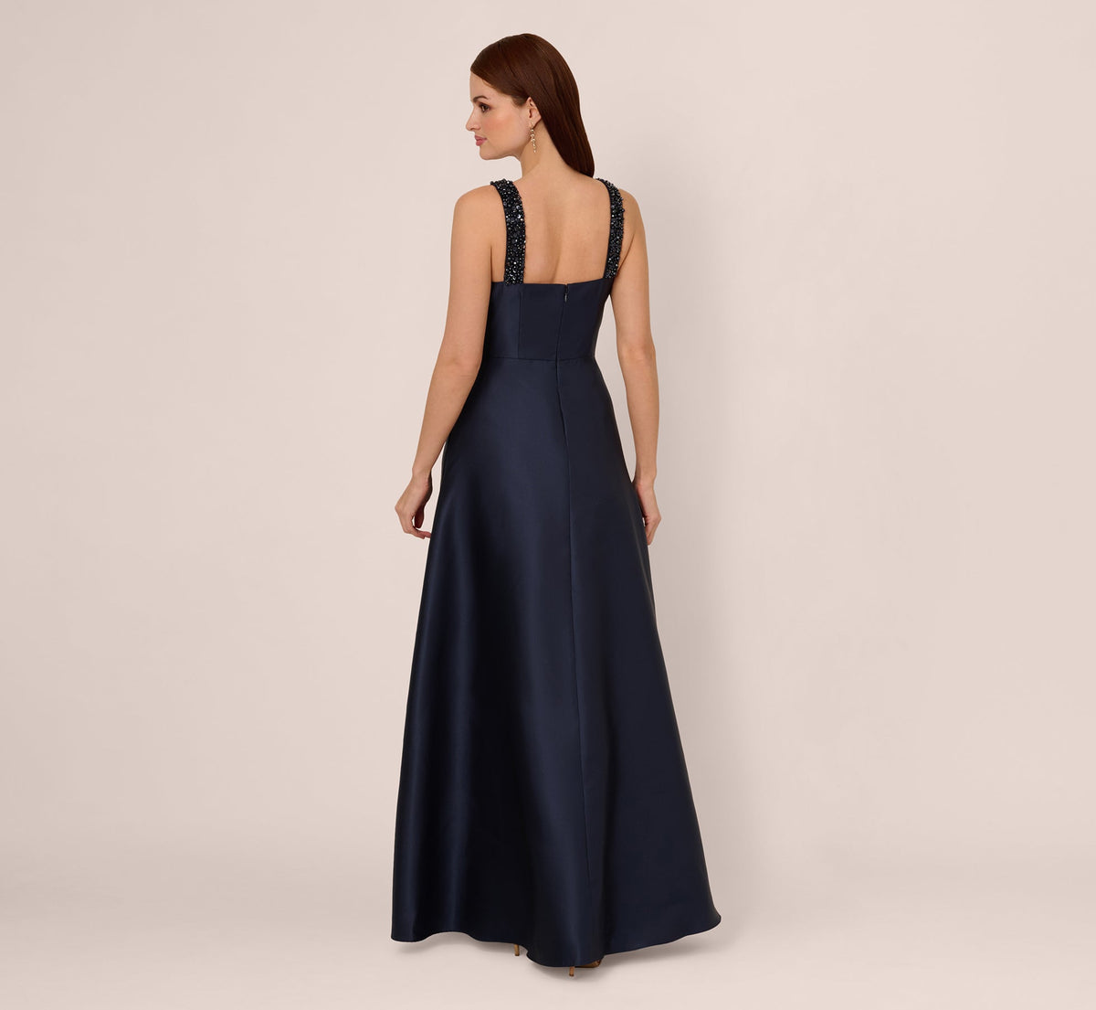 Sleeveless Beaded Mikado Fit And Flare Gown - Midnight | Adrianna Papell