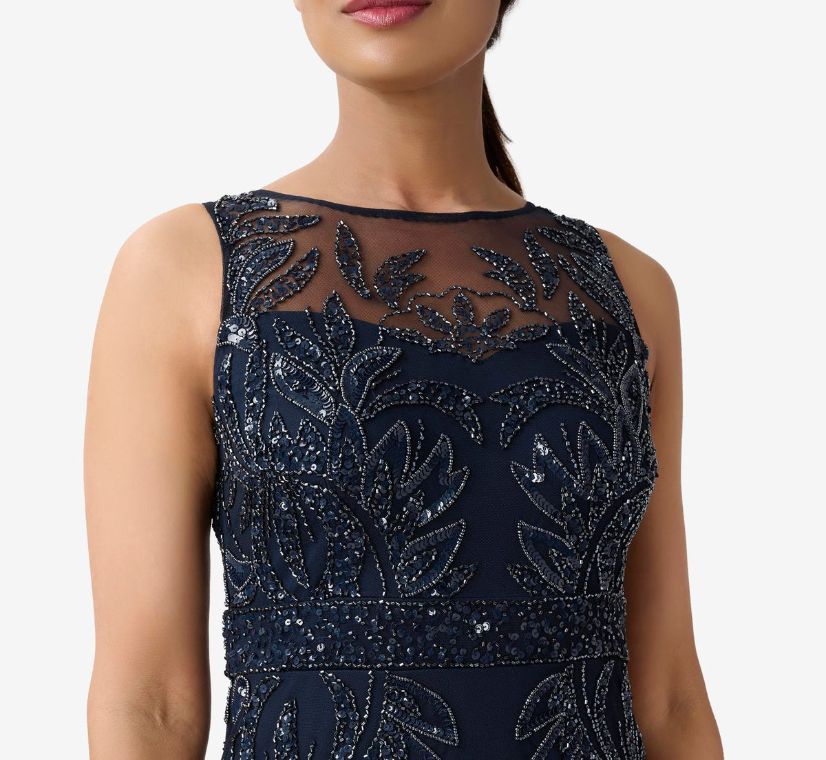Adrianna Papell Hand-Beaded Sleeveless Slim Column Gown - Midnight | Adrianna Papell