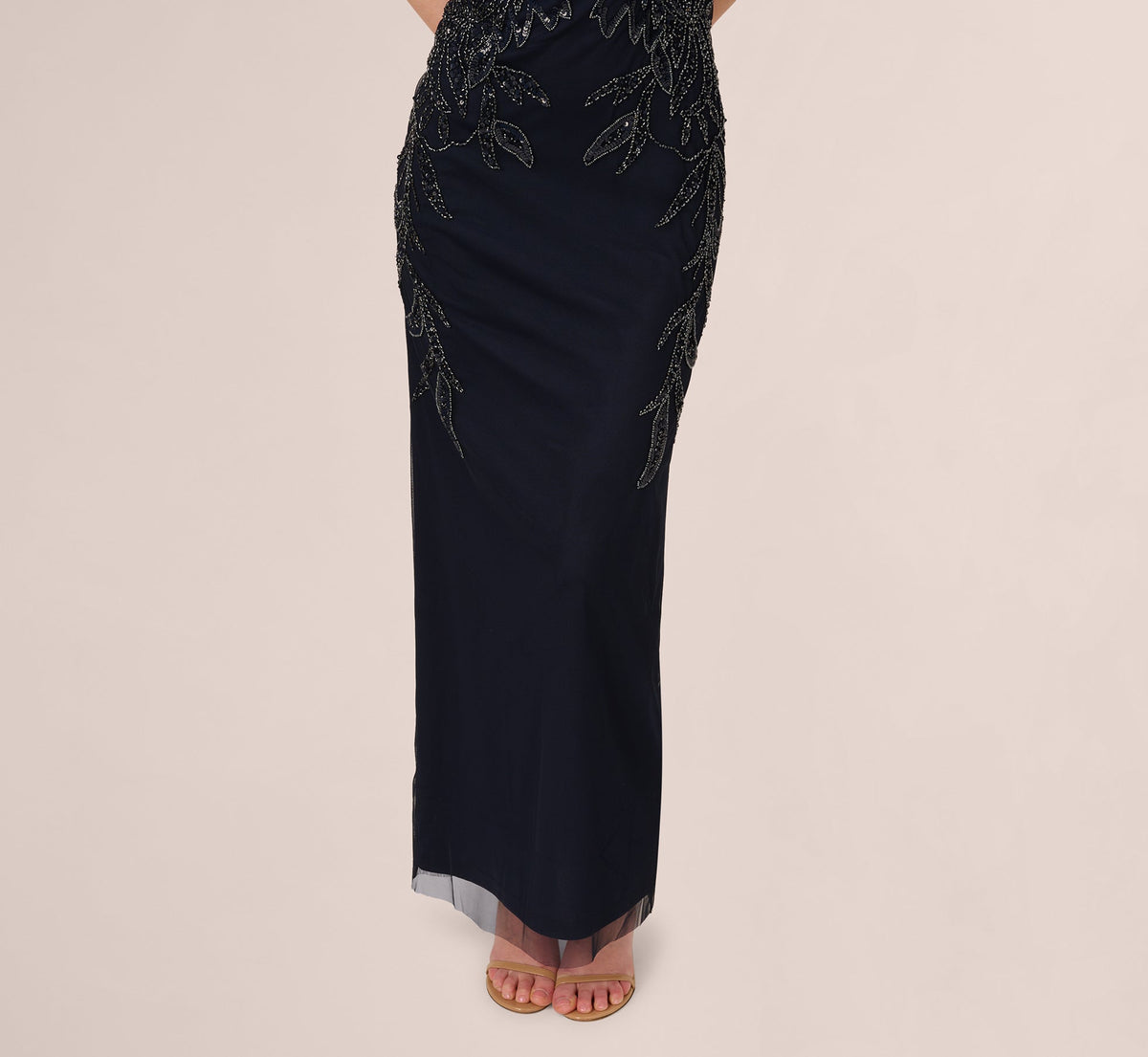 Adrianna Papell Hand-Beaded Sleeveless Slim Column Gown - Midnight | Adrianna Papell