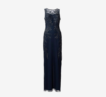 Adrianna Papell Hand-Beaded Sleeveless Slim Column Gown - Midnight | Adrianna Papell