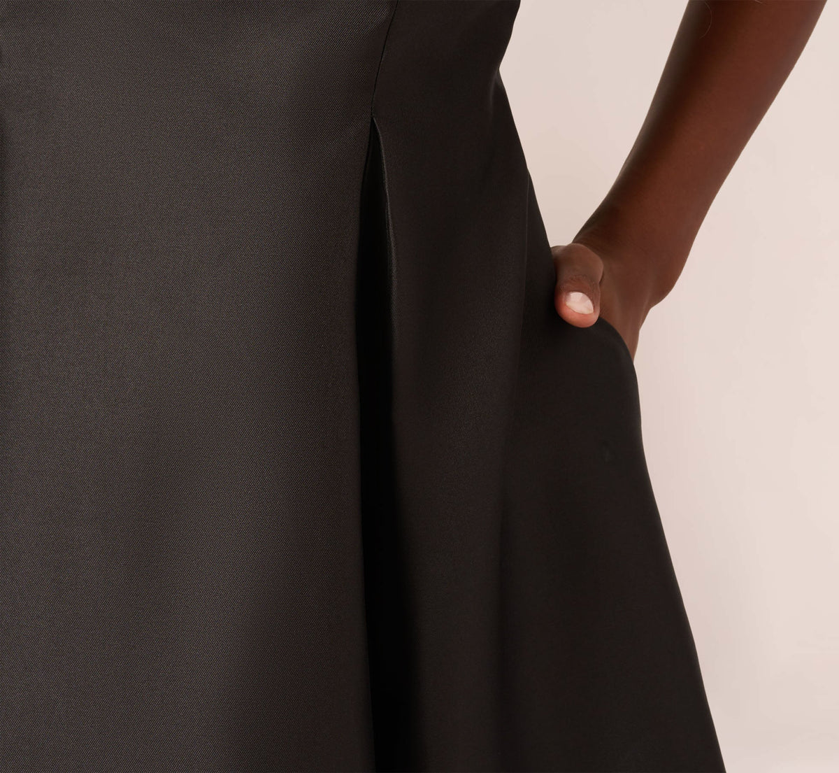 Sleeveless Mikado Fit And Flare Midi Dress With V-Back - Black | Adrianna Papell