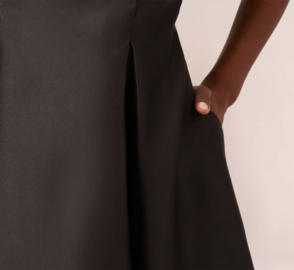 Sleeveless Mikado Fit And Flare Midi Dress With V-Back - Black | Adrianna Papell
